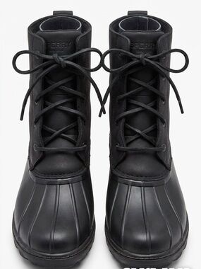 Sperry Top-Sider Saltwater Heeled Duck Boots Black Matte Rubber Leather - Sz 10